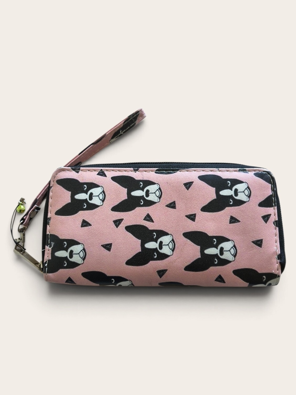 Betsey Johnson Pink French Bulldog Zip-Around Wristlet Wallet